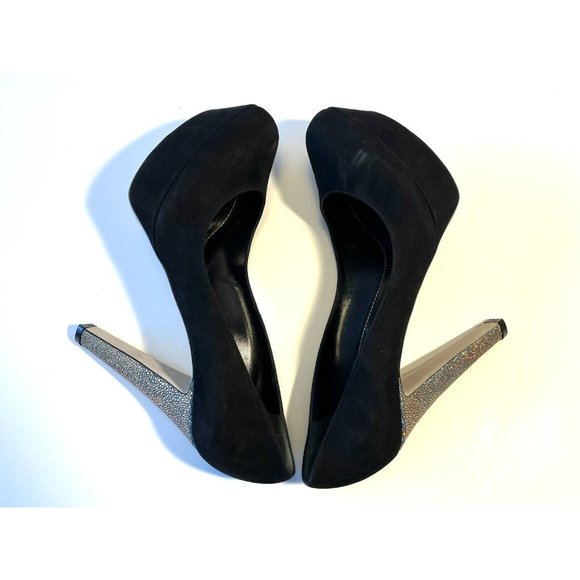 Sergio Rossi Black Suede Pumps w/ Gold Pebbled Heel, Size 11 (US) 41 (EU) New! - Picture 8 of 12